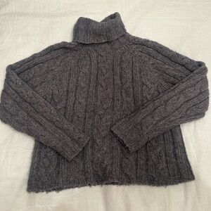 Oxford & Fulham Grey Chunky Cable Turtleneck Sweater